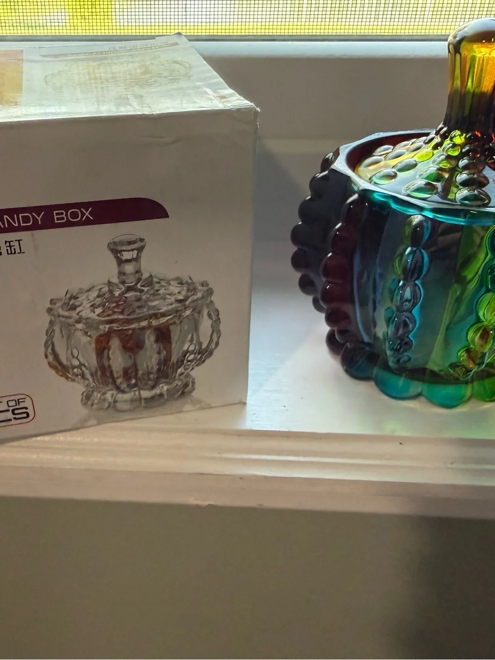 6 oz Rainbow Embossed Glass Jar with Lid Crystal Glass Candy Dishes Candy Jar